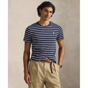 Polo Ralph Lauren navy & white striped crewneck T-shirt custom slim fit. Sz XL.